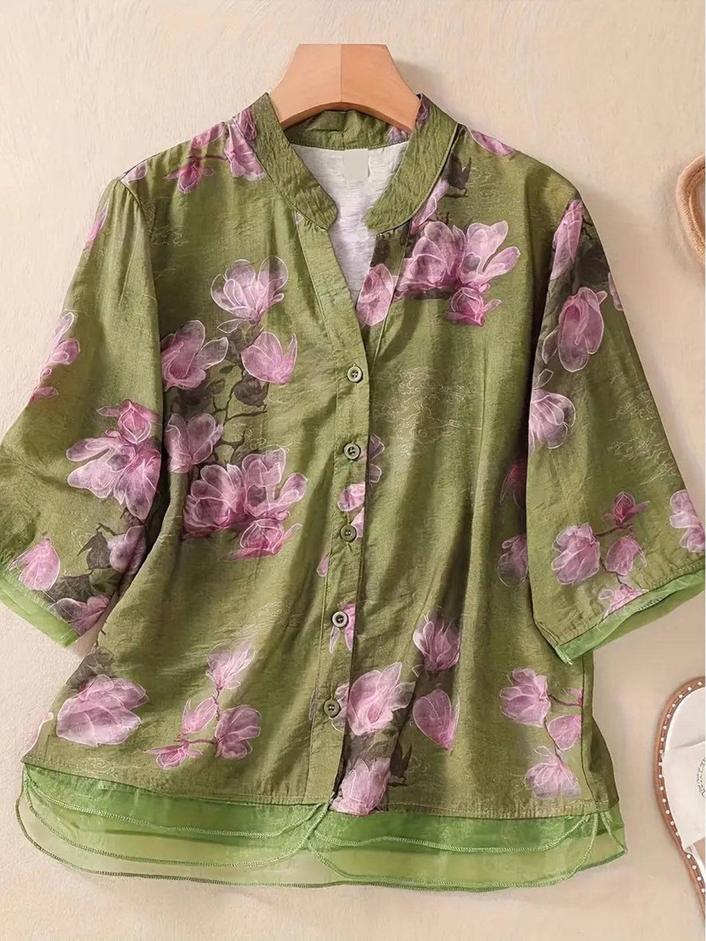 Bluzka z Organzy w Stylu Francuskiej Boutique z Kwiatowym Wzorem