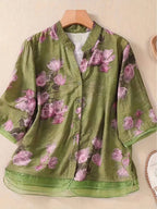 Bluzka z Organzy w Stylu Francuskiej Boutique z Kwiatowym Wzorem