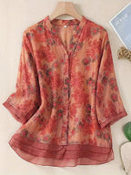 Bluzka z Organzy w Stylu Francuskiej Boutique z Kwiatowym Wzorem