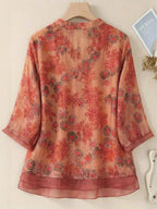 Bluzka z Organzy w Stylu Francuskiej Boutique z Kwiatowym Wzorem