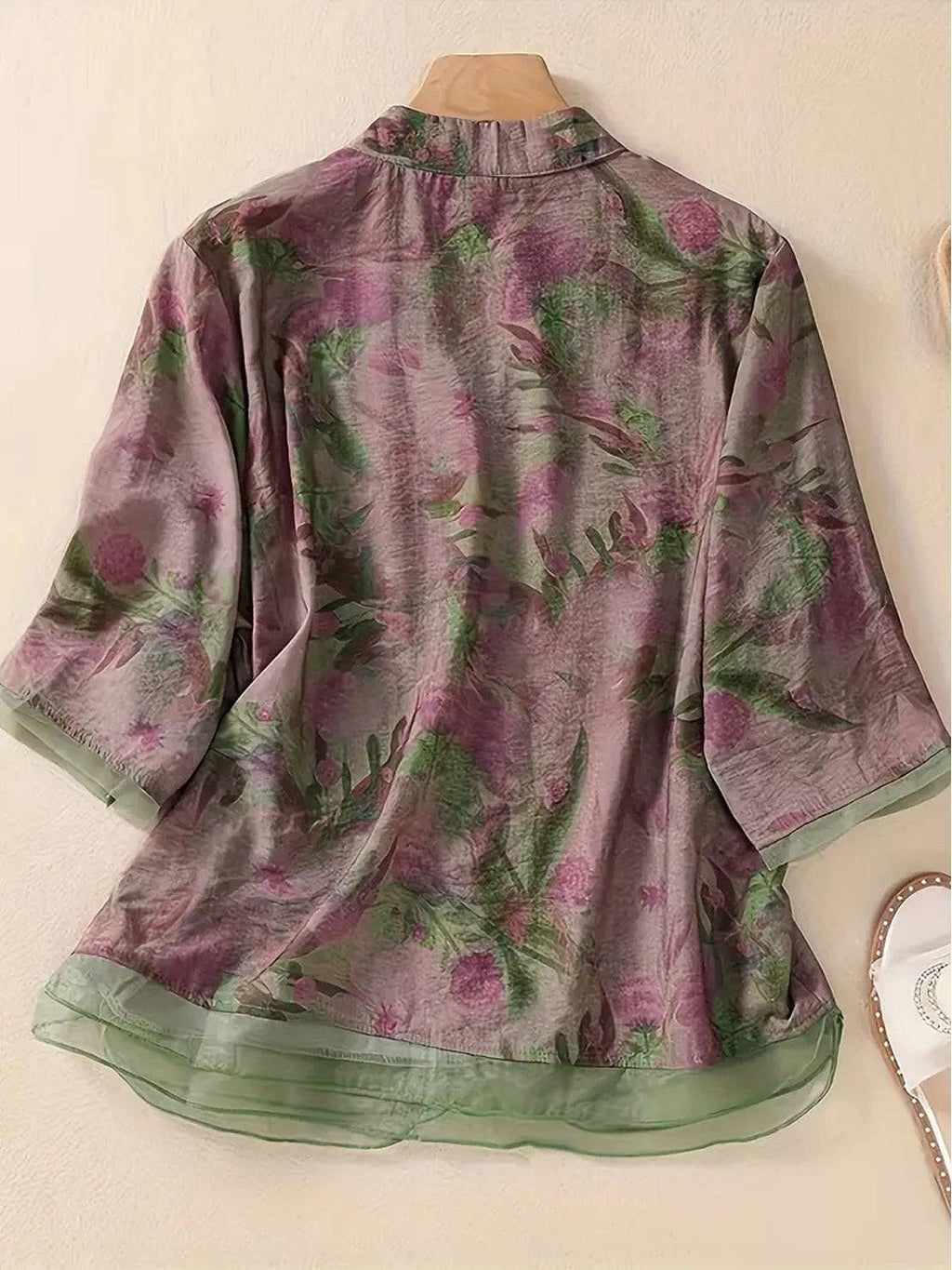 Bluzka z Organzy w Stylu Francuskiej Boutique z Kwiatowym Wzorem