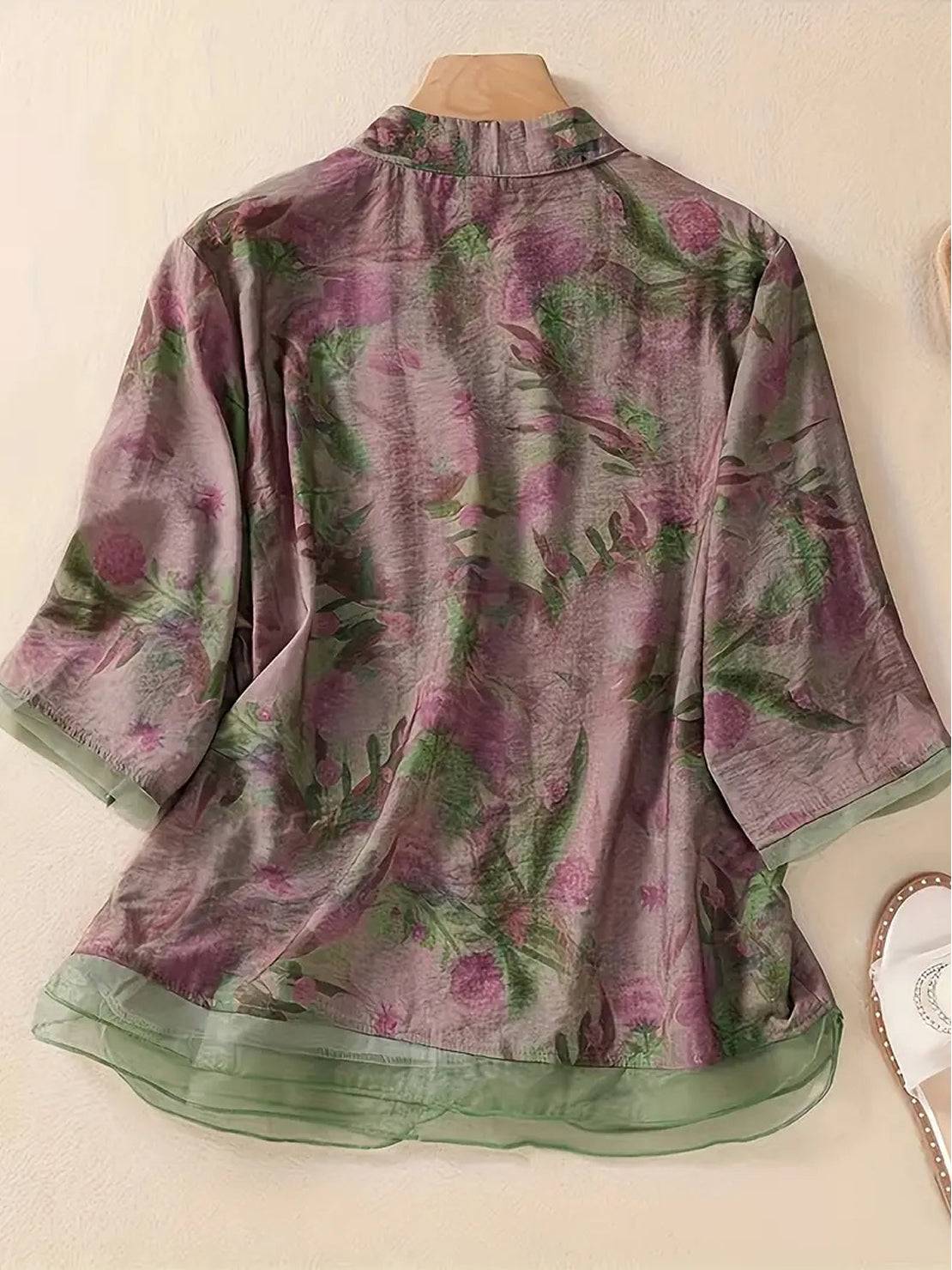 Bluzka z Organzy w Stylu Francuskiej Boutique z Kwiatowym Wzorem