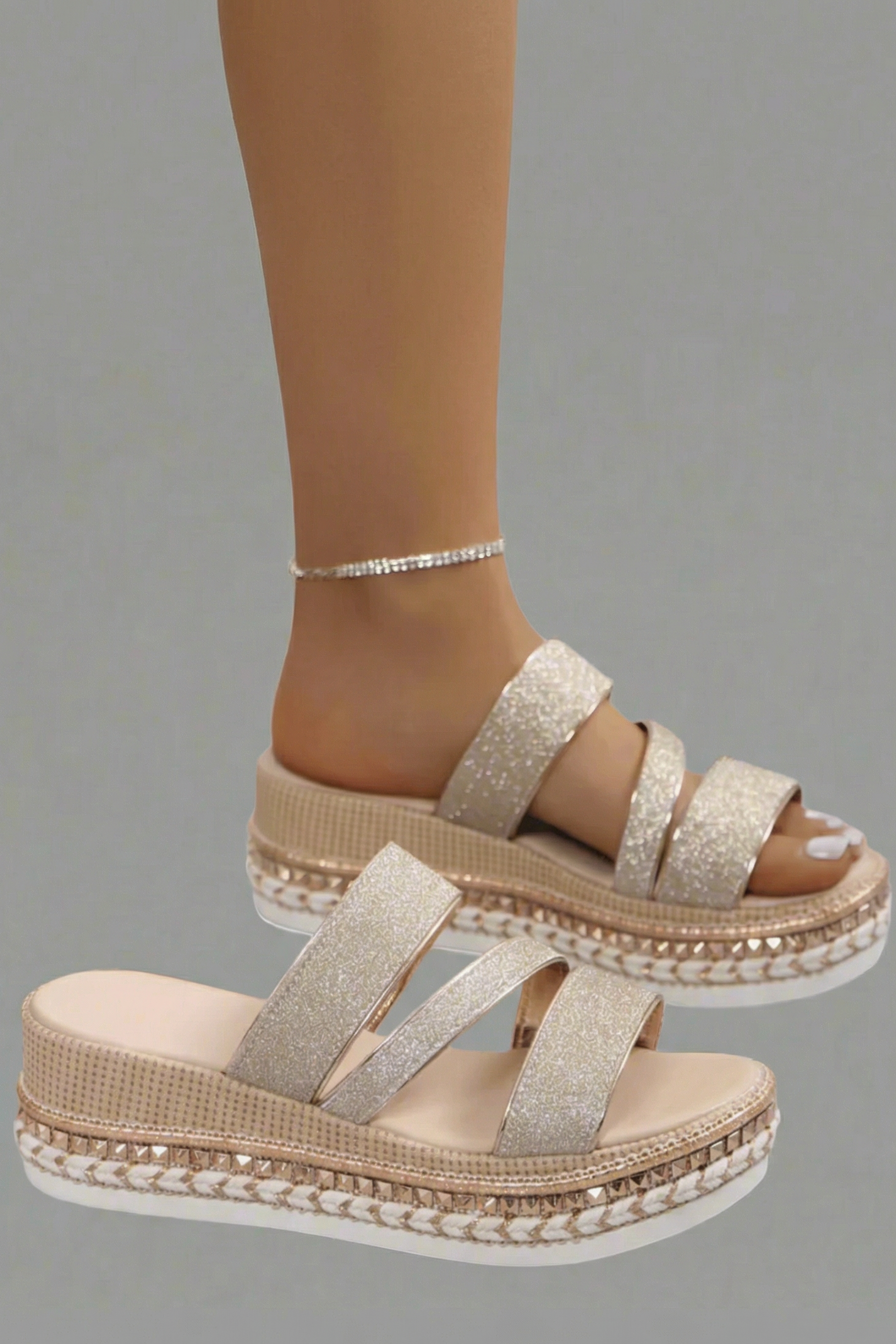 VANESSA | Sandalias de Tacón Wedge Glitterati con Diseño Glamour para el Verano