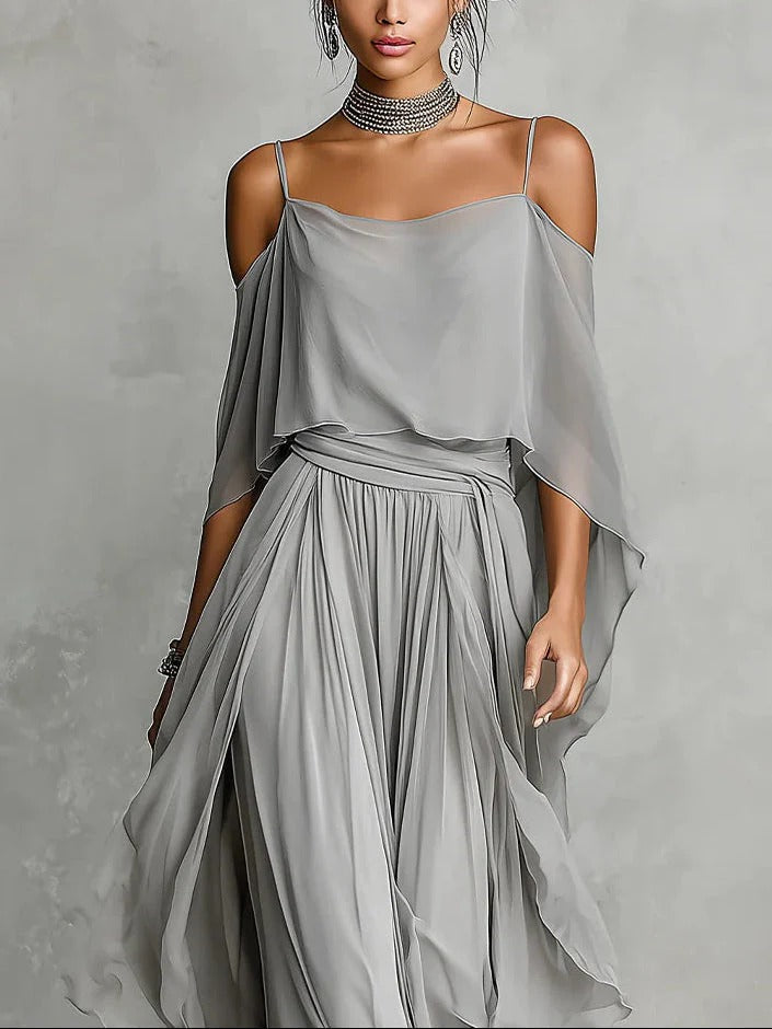 Isabela | Conjunto ligero gris con top de tirantes y pantalones fluidos
