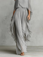 Isabela | Conjunto ligero gris con top de tirantes y pantalones fluidos