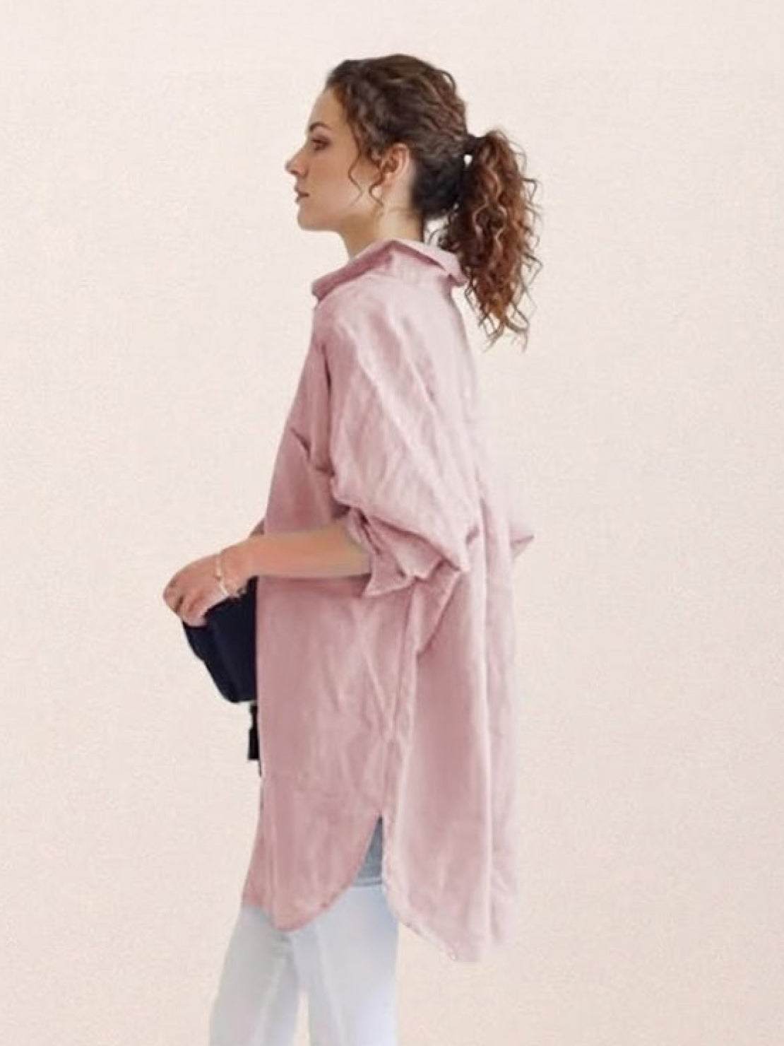 Oversize'owa koszula z 100% bawełny i lnu