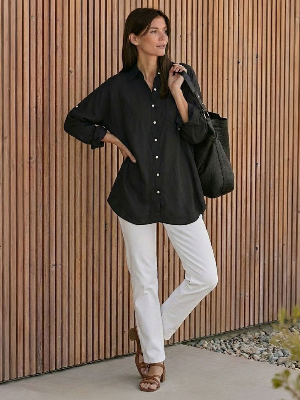 Oversize'owa koszula z 100% bawełny i lnu