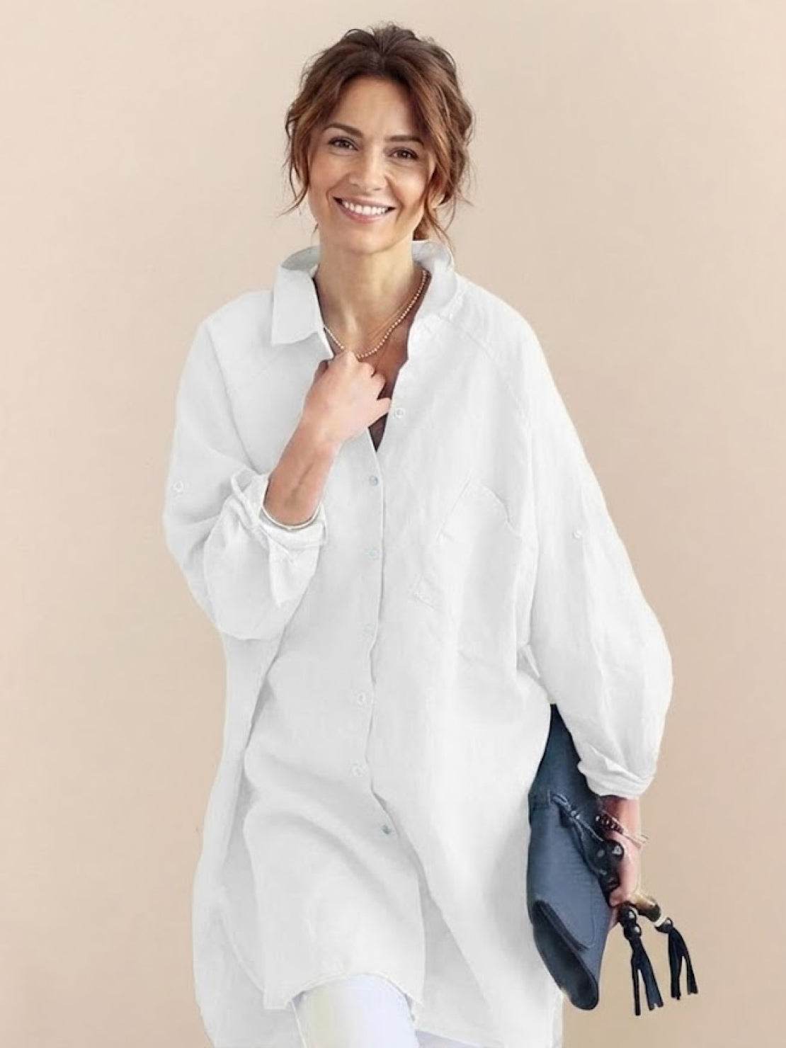 Oversize'owa koszula z 100% bawełny i lnu