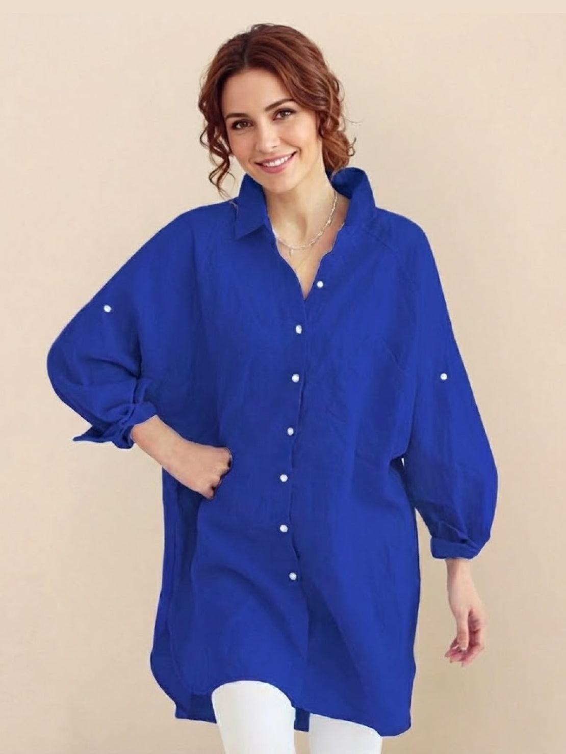 Oversize'owa koszula z 100% bawełny i lnu