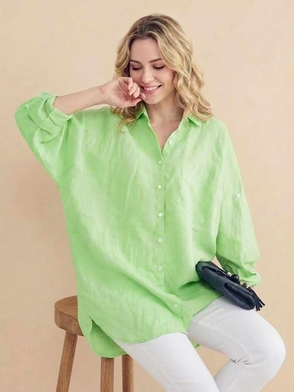 Oversize'owa koszula z 100% bawełny i lnu