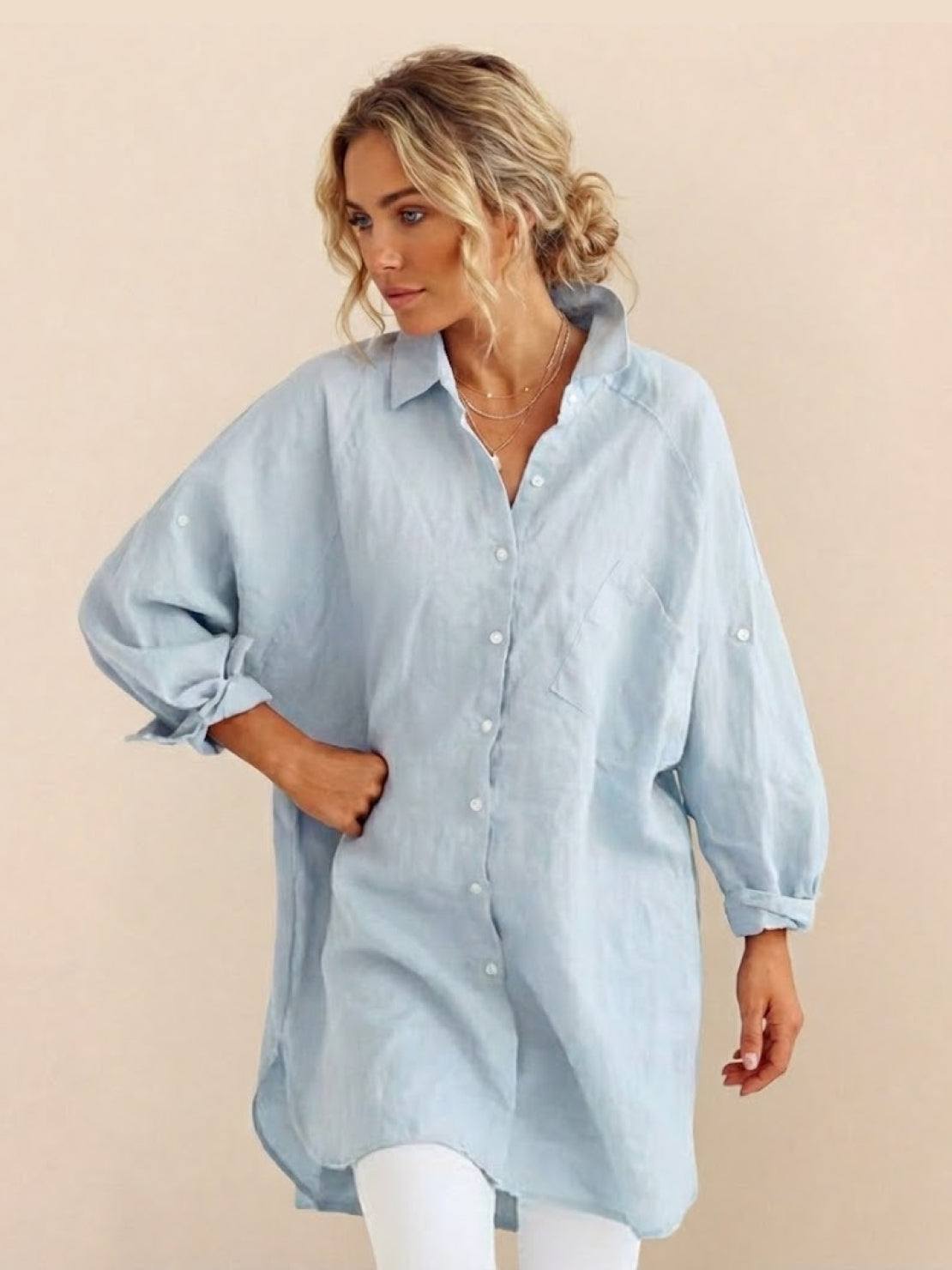 Oversize'owa koszula z 100% bawełny i lnu