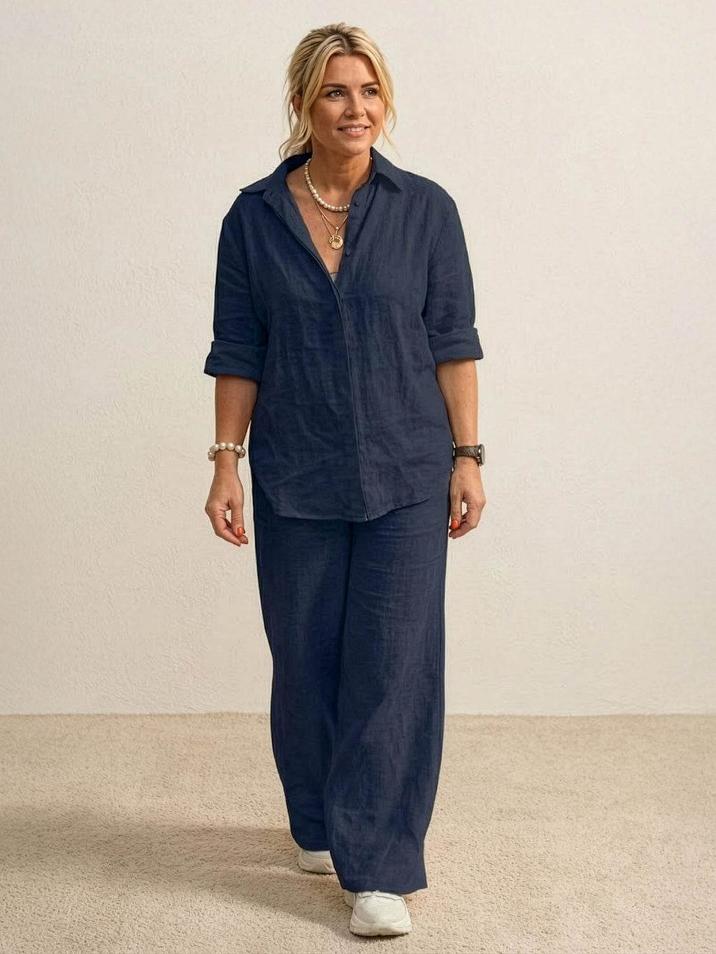 Oversized 100% Cotton Shirt and Wide-Leg Pants Co-ord Set