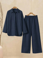 Oversized 100% Cotton Shirt and Wide-Leg Pants Co-ord Set