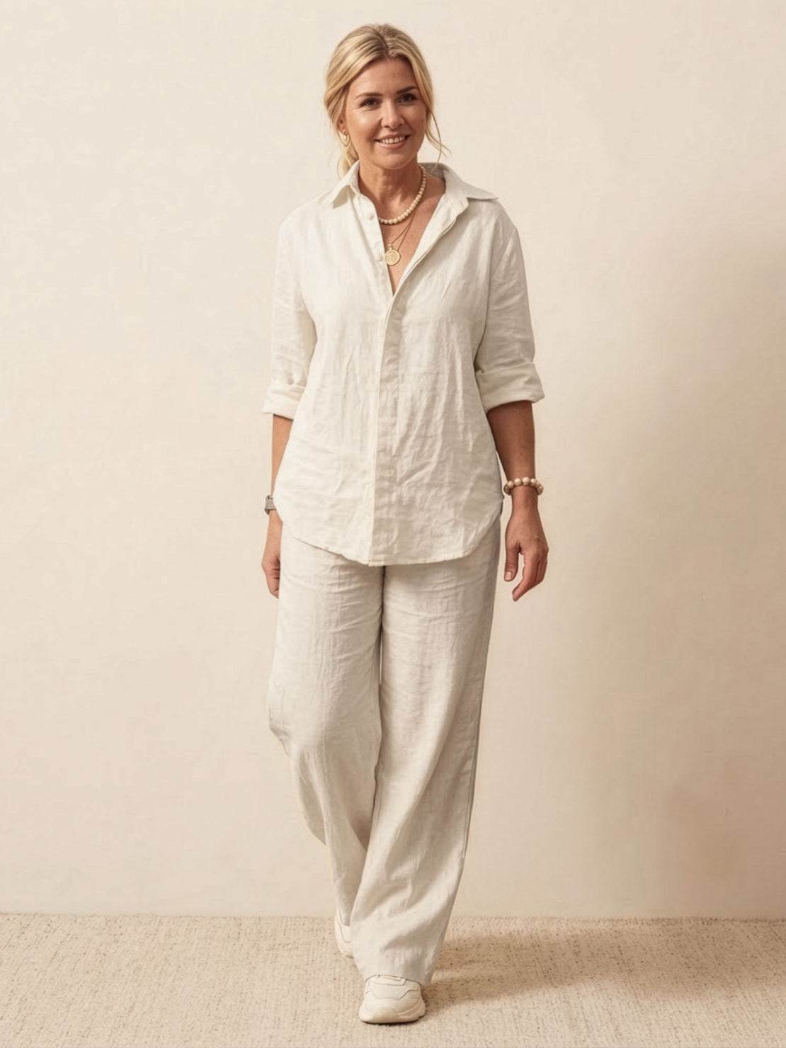 Oversized 100% Cotton Shirt and Wide-Leg Pants Co-ord Set