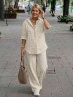 Oversized 100% Cotton Shirt and Wide-Leg Pants Co-ord Set