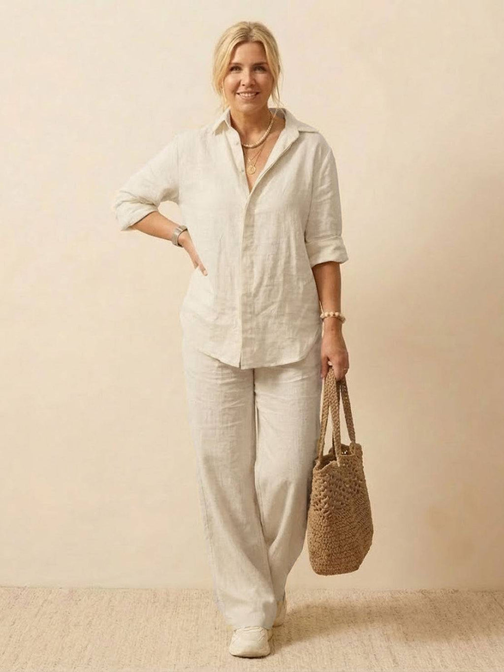Oversized 100% Cotton Shirt and Wide-Leg Pants Co-ord Set