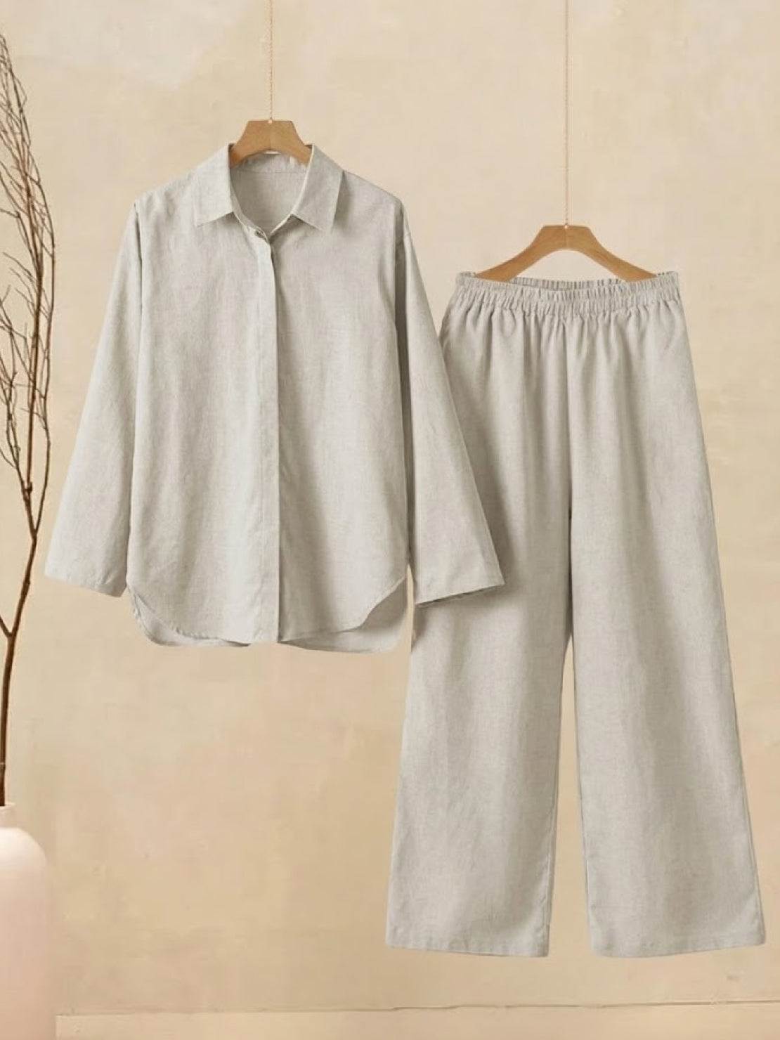 Oversized 100% Cotton Shirt and Wide-Leg Pants Co-ord Set