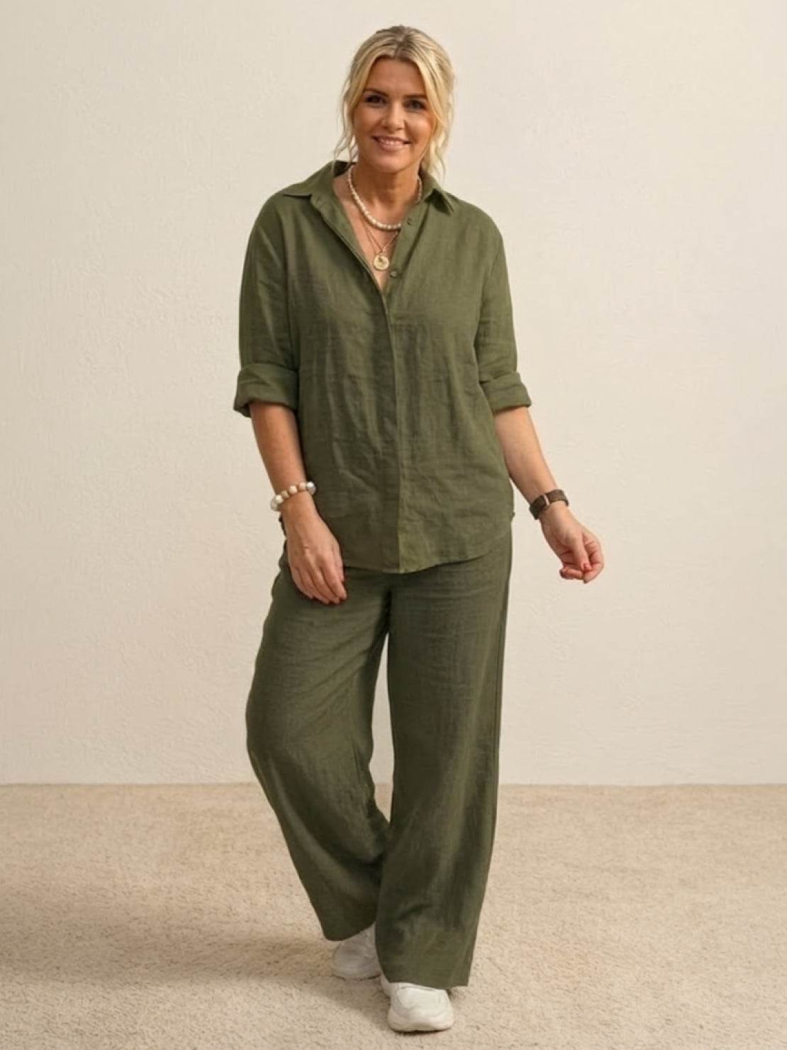 Oversized 100% Cotton Shirt and Wide-Leg Pants Co-ord Set