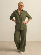 Oversized 100% Cotton Shirt and Wide-Leg Pants Co-ord Set