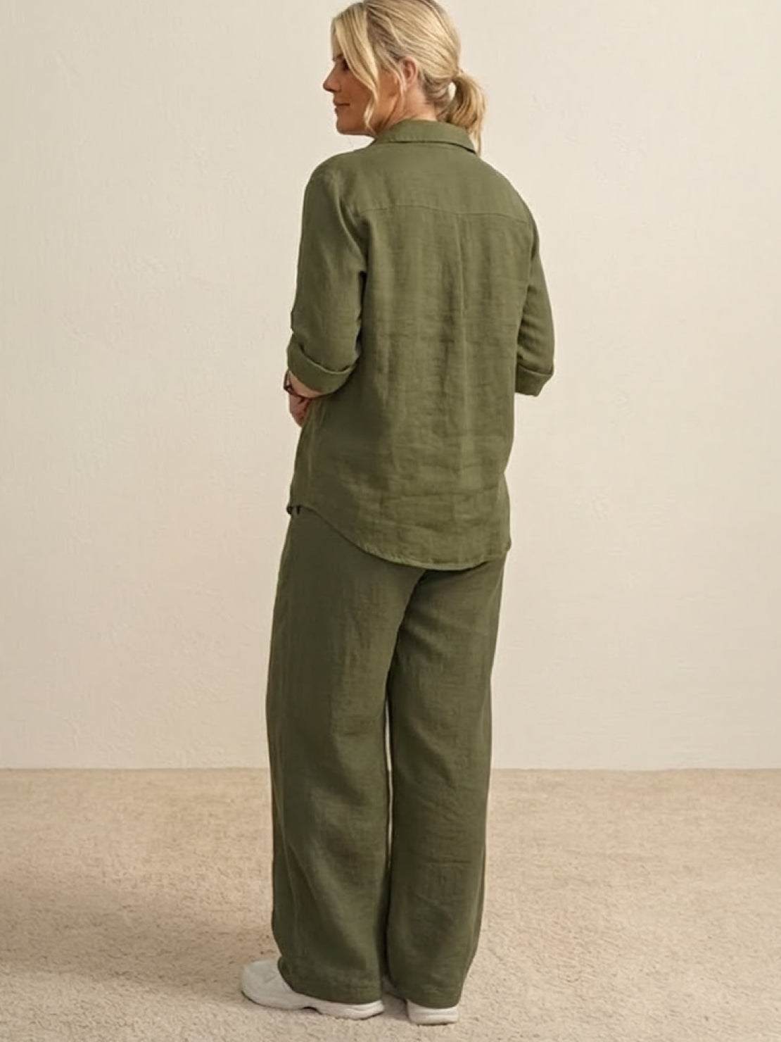 Oversized 100% Cotton Shirt and Wide-Leg Pants Co-ord Set