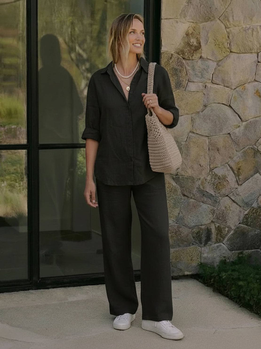 Oversized 100% Cotton Shirt and Wide-Leg Pants Co-ord Set