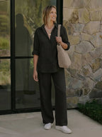 Oversized 100% Cotton Shirt and Wide-Leg Pants Co-ord Set
