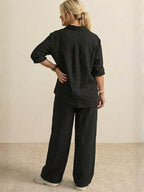 Oversized 100% Cotton Shirt and Wide-Leg Pants Co-ord Set