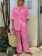 Oversized 100% Cotton Shirt and Wide-Leg Pants Co-ord Set