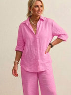 Oversized 100% Cotton Shirt and Wide-Leg Pants Co-ord Set