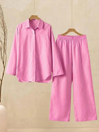Oversized 100% Cotton Shirt and Wide-Leg Pants Co-ord Set