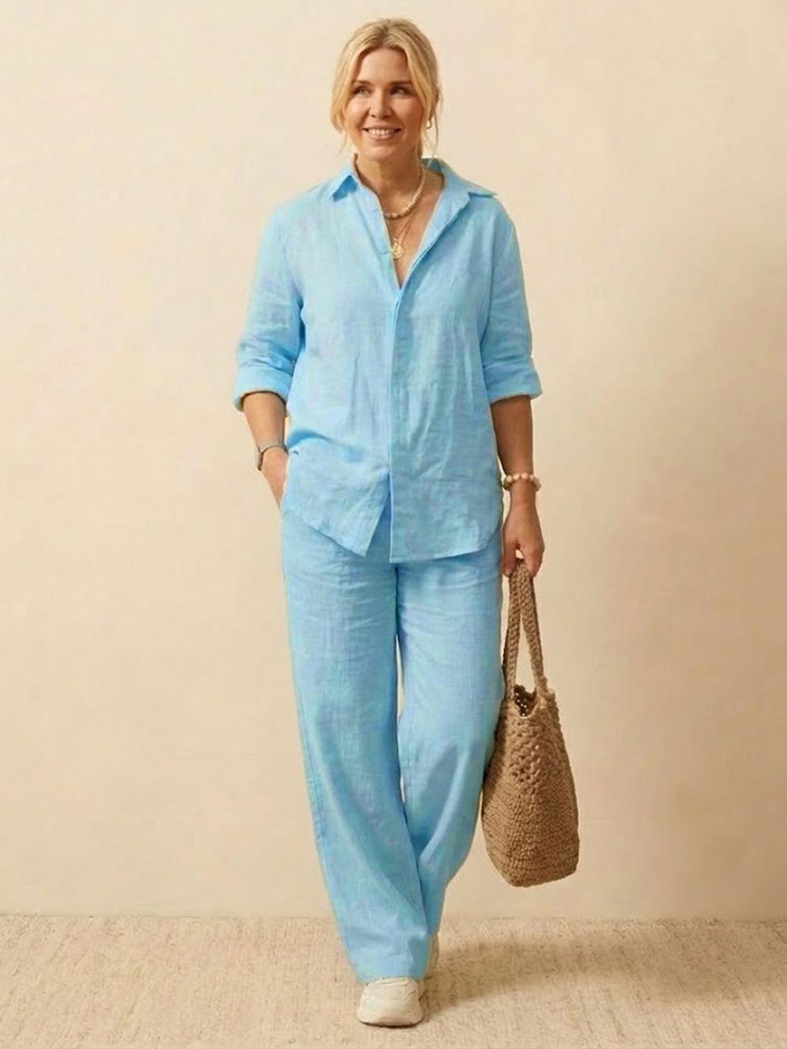 Oversized 100% Cotton Shirt and Wide-Leg Pants Co-ord Set