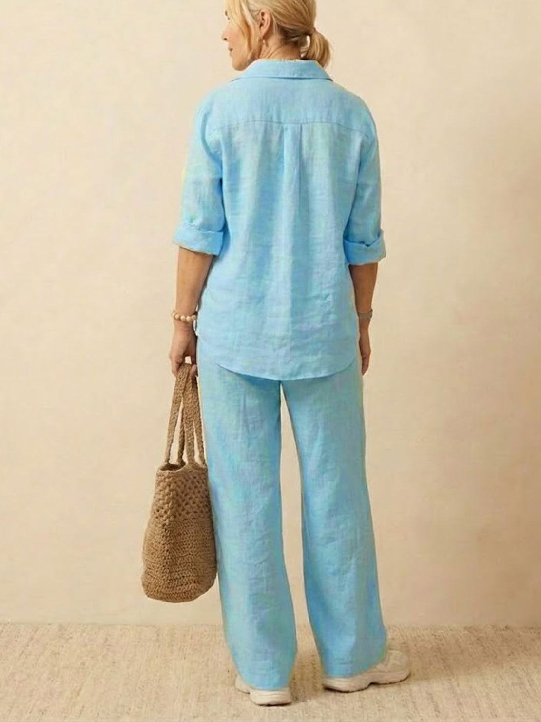 Oversized 100% Cotton Shirt and Wide-Leg Pants Co-ord Set