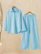 Oversized 100% Cotton Shirt and Wide-Leg Pants Co-ord Set
