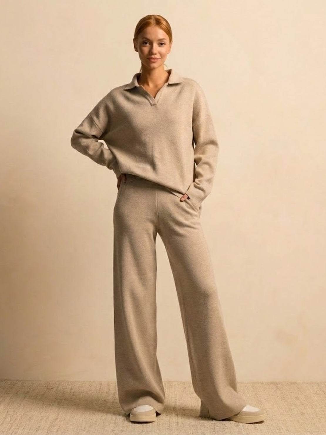 Zestaw Dwu-Częściowy Camel z Pluszu i Elegancji