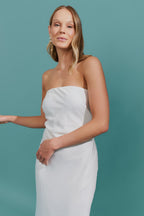 Vestido Midi Largo con Detalle de Cierre en Botón - Mezzana Off White