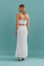Vestido Midi Largo con Detalle de Cierre en Botón - Mezzana Off White