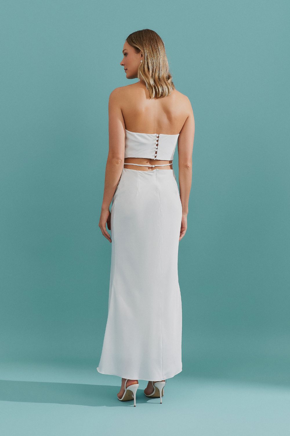 Vestido Midi Largo con Detalle de Cierre en Botón - Mezzana Off White