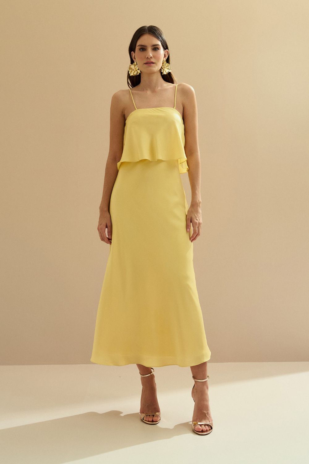 Vestido Midi Largo Tipo Slip con Tirantes Removibles - Cartagena Amarillo Mantequilla