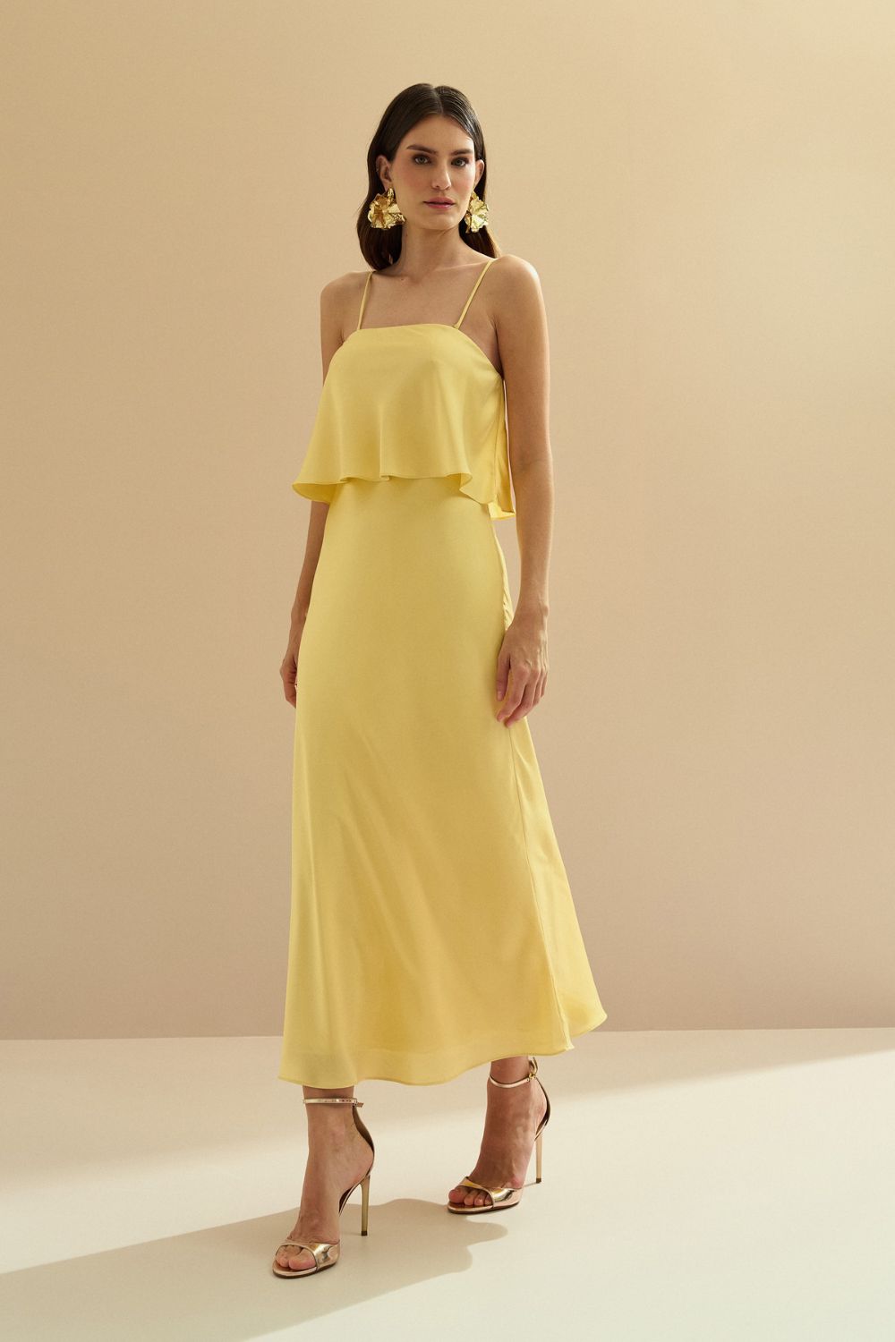 Vestido Midi Largo Tipo Slip con Tirantes Removibles - Cartagena Amarillo Mantequilla