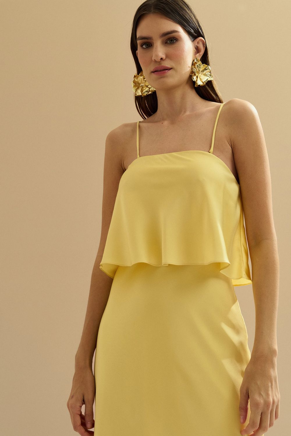 Vestido Midi Largo Tipo Slip con Tirantes Removibles - Cartagena Amarillo Mantequilla
