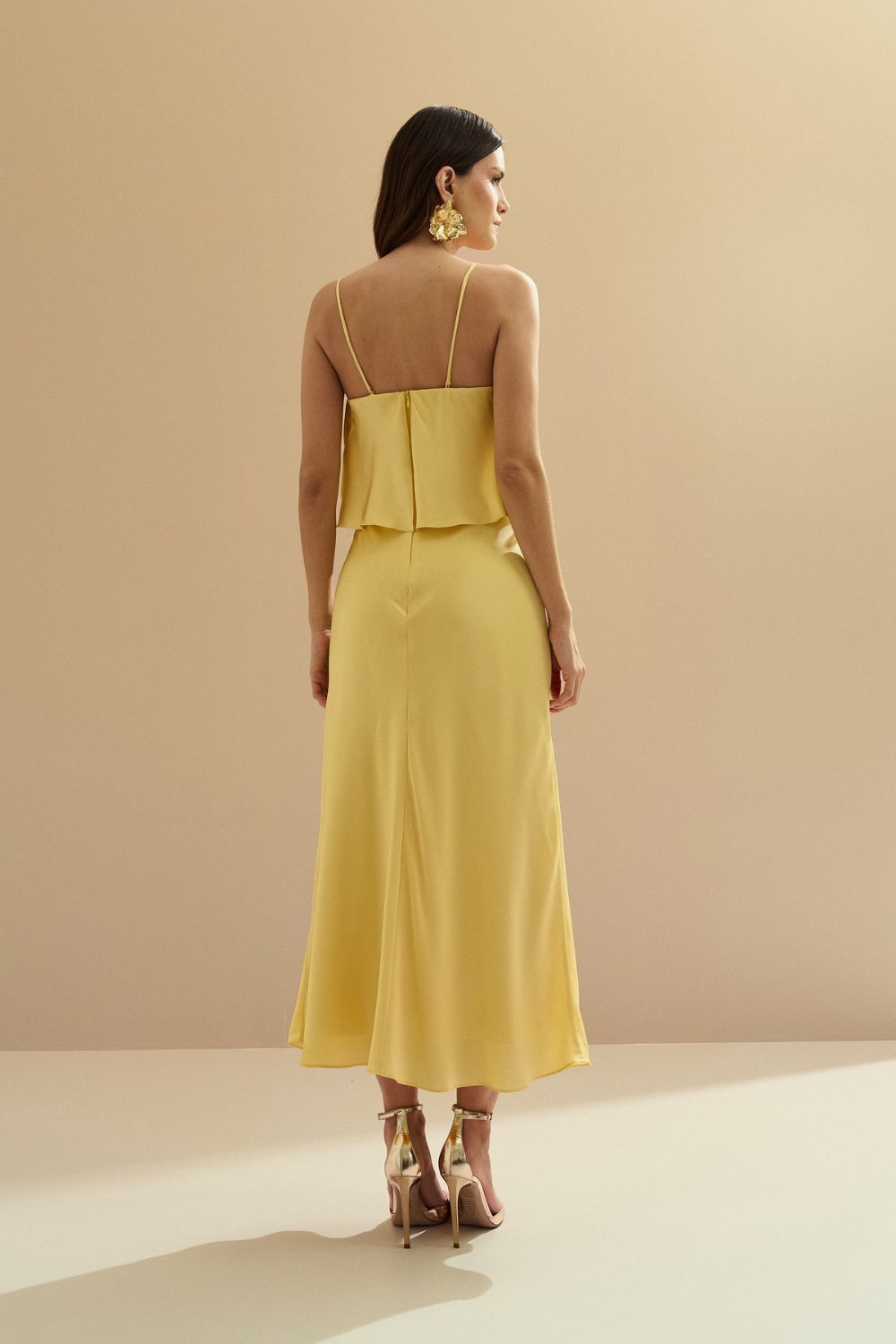 Vestido Midi Largo Tipo Slip con Tirantes Removibles - Cartagena Amarillo Mantequilla