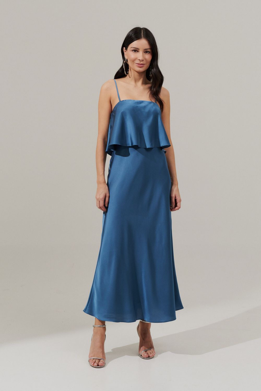 Vestido Midi Largo Slip con Tirantes Removibles - Cartagena Azul Jeans