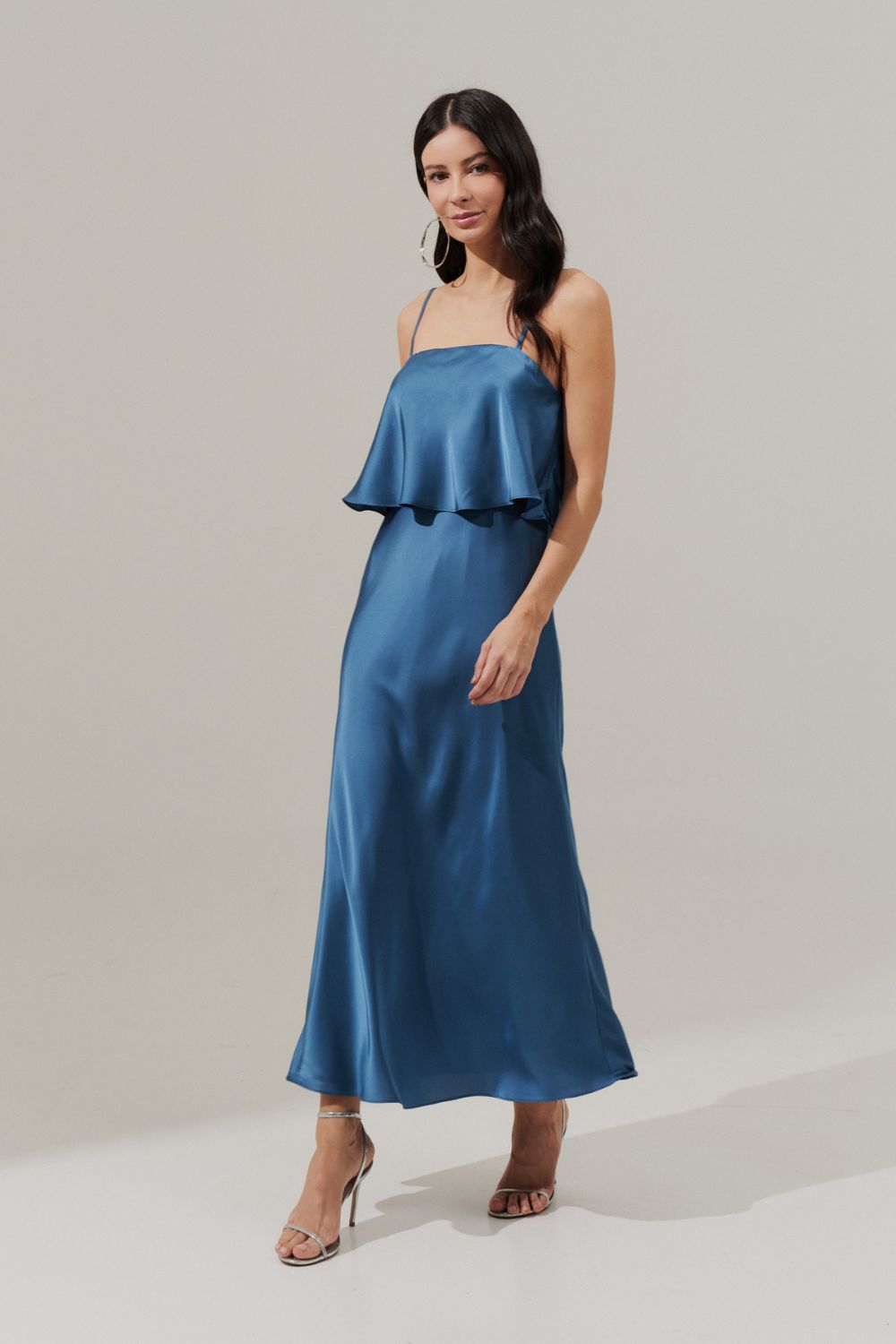 Vestido Midi Largo Slip con Tirantes Removibles - Cartagena Azul Jeans