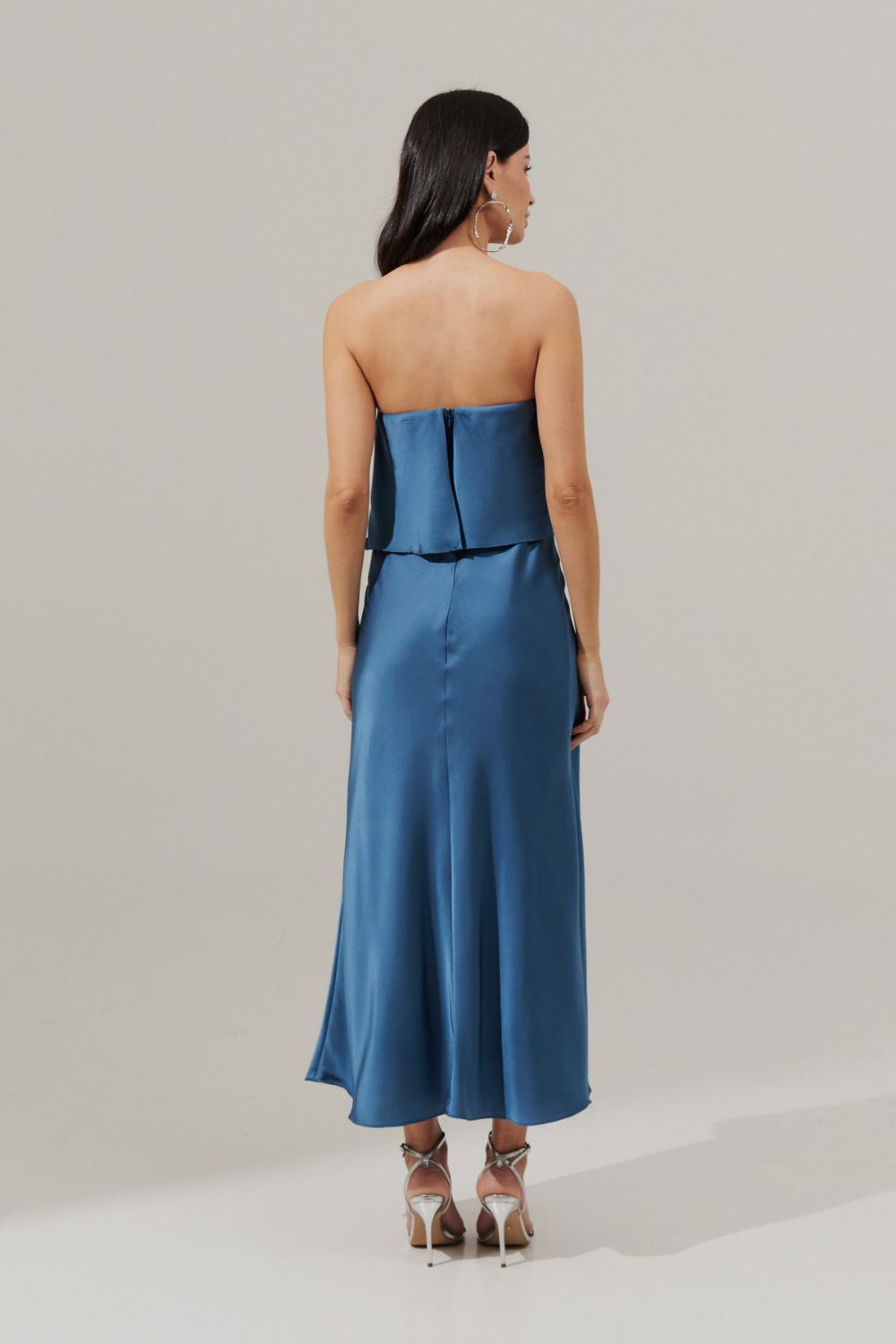 Vestido Midi Largo Slip con Tirantes Removibles - Cartagena Azul Jeans
