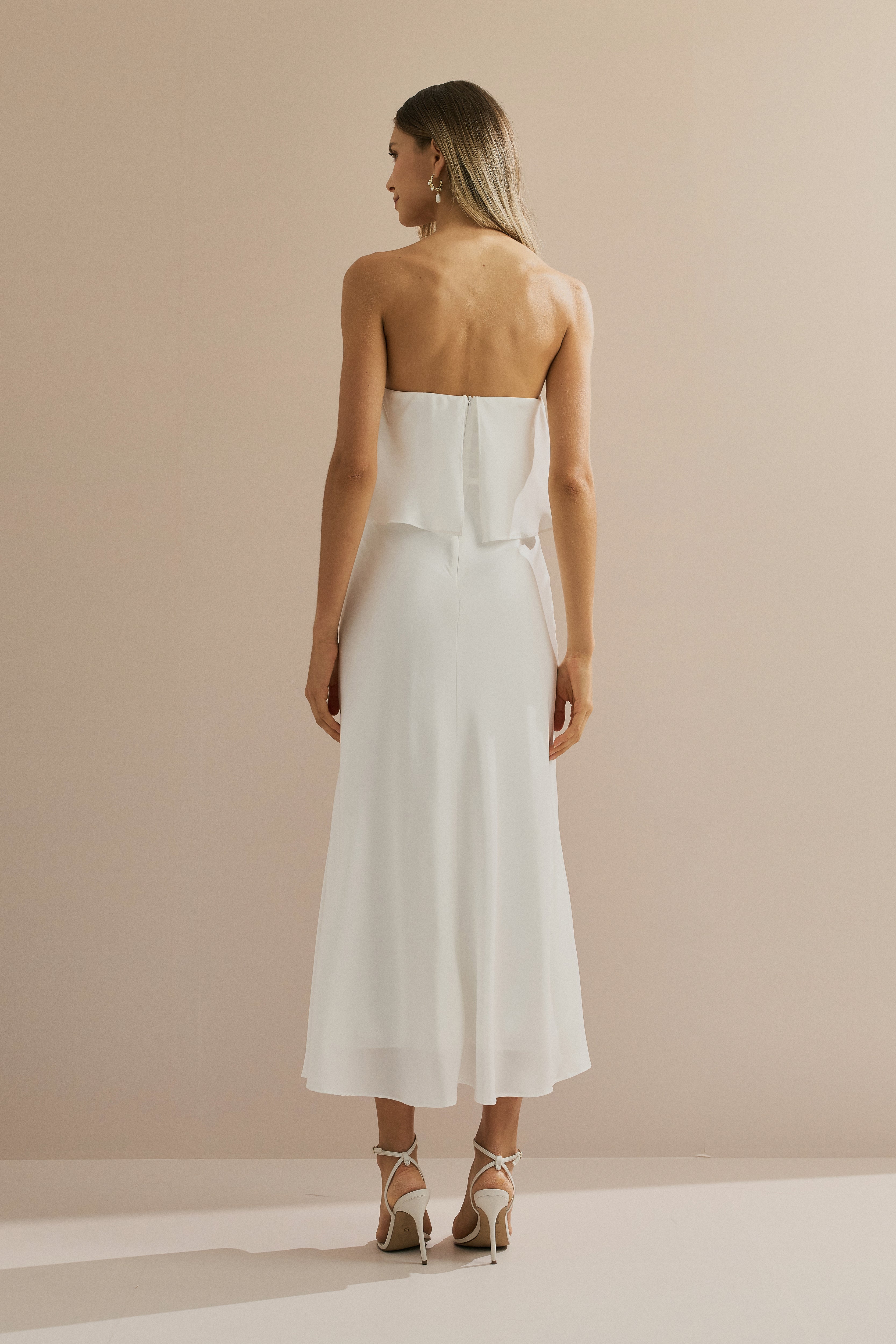 Vestido Midi Larga Slip con Tirantes Removibles - Cartagena Off White
