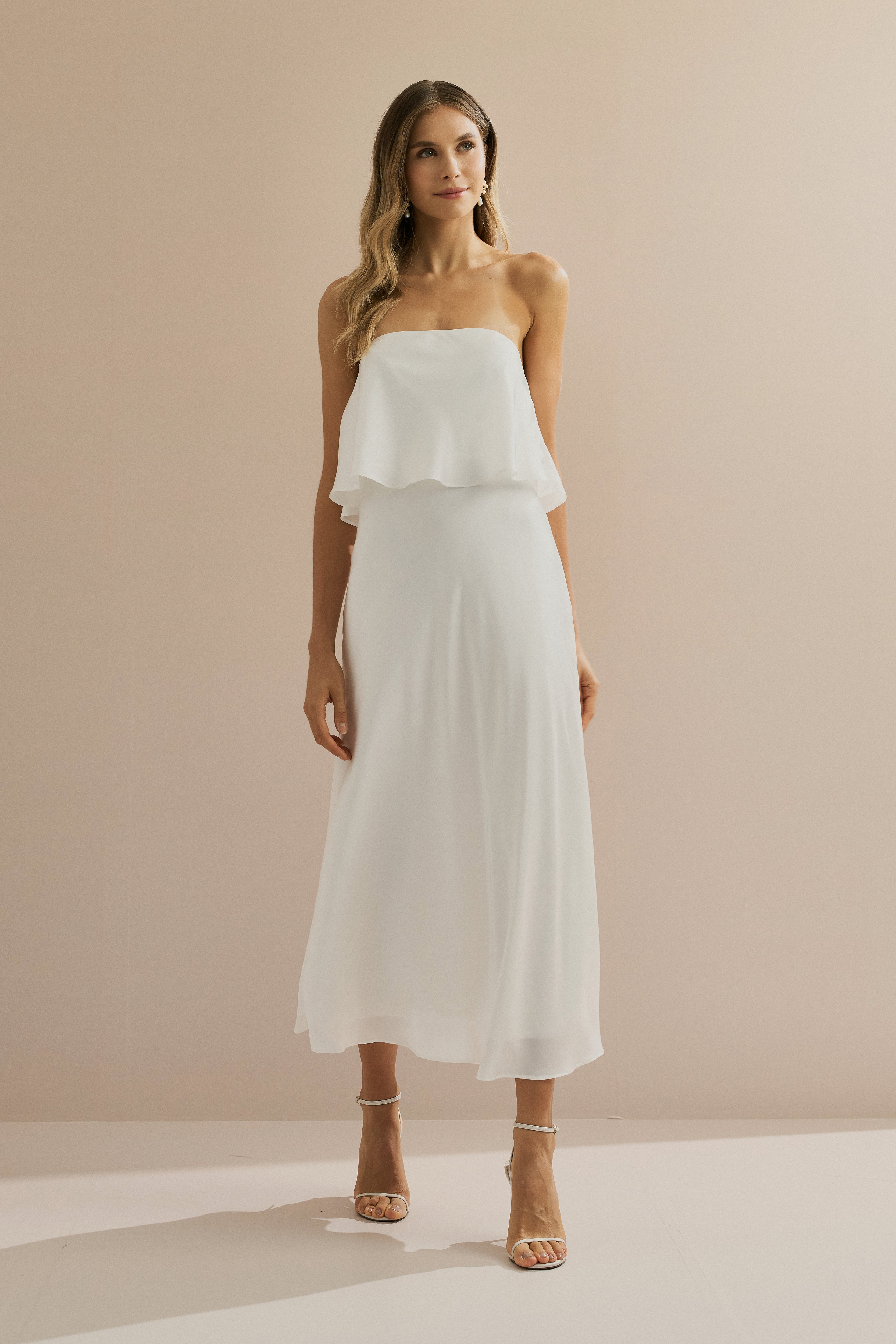 Vestido Midi Larga Slip con Tirantes Removibles - Cartagena Off White