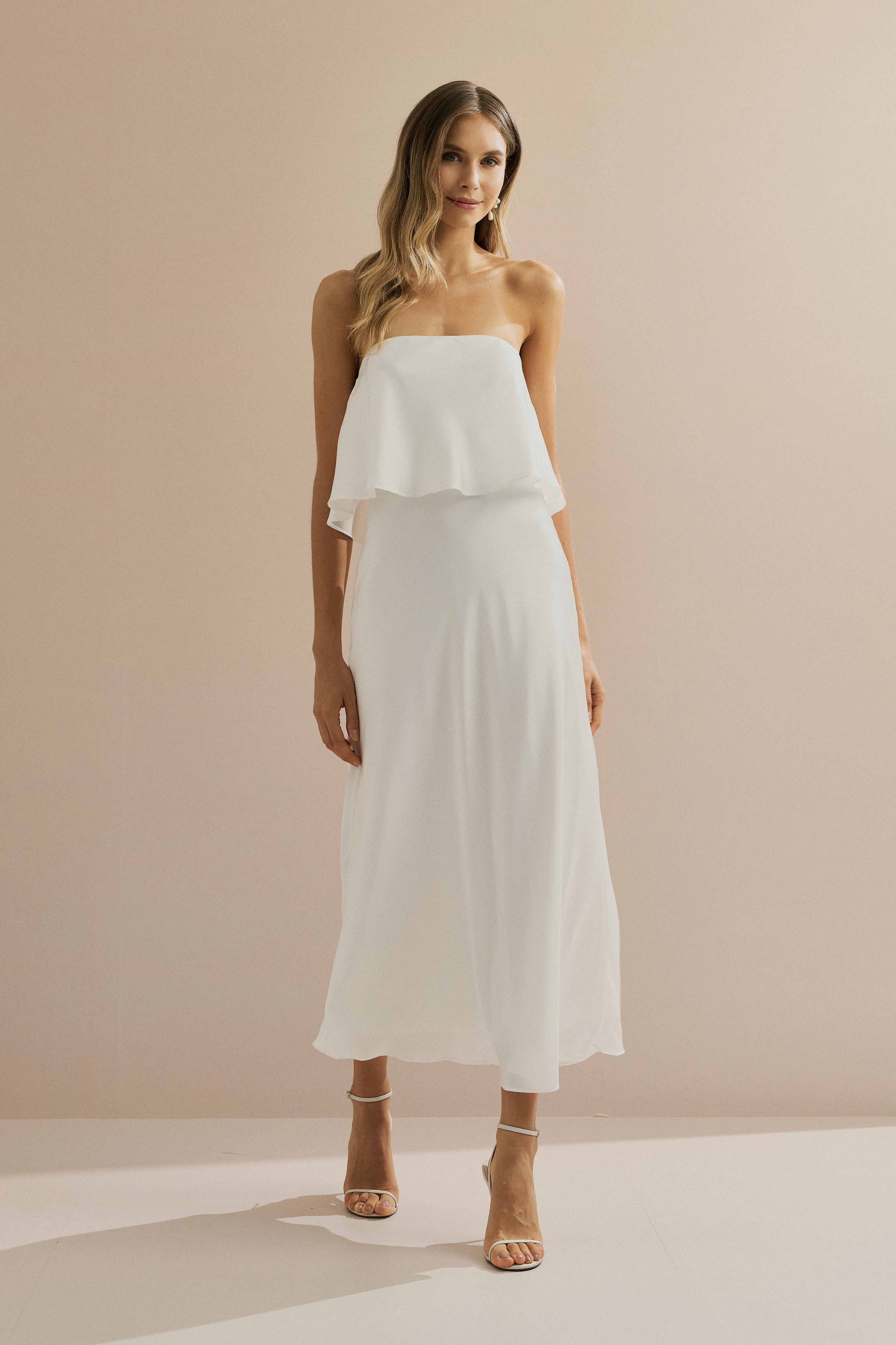 Vestido Midi Larga Slip con Tirantes Removibles - Cartagena Off White