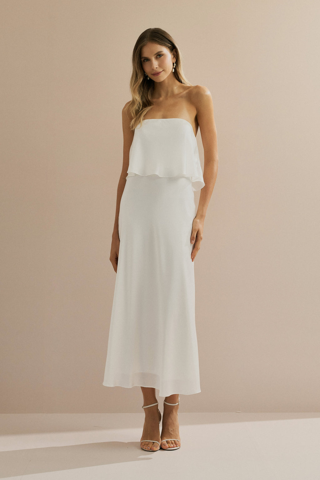 Vestido Midi Larga Slip con Tirantes Removibles - Cartagena Off White