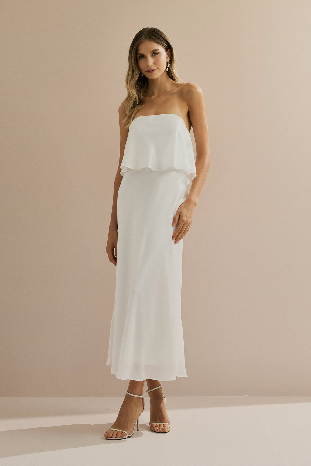 Vestido Midi Larga Slip con Tirantes Removibles - Cartagena Off White