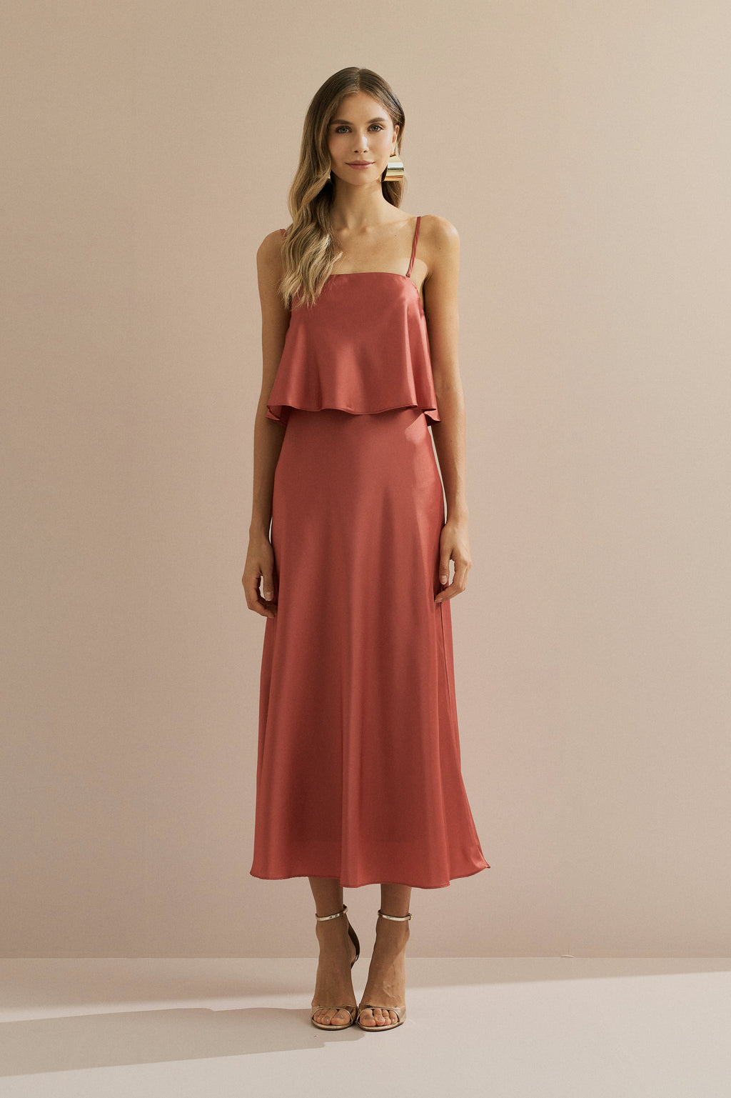 Vestido Midi Slip con Tirantes Removibles - Cartagena Terracota
